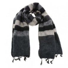 Pina brede sjaal/omslagdoek zwart/grijs gestreept
